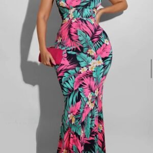 floral backless cross strap maxi dress