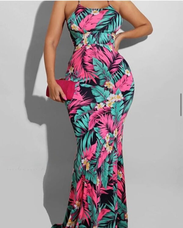 floral backless cross strap maxi dress
