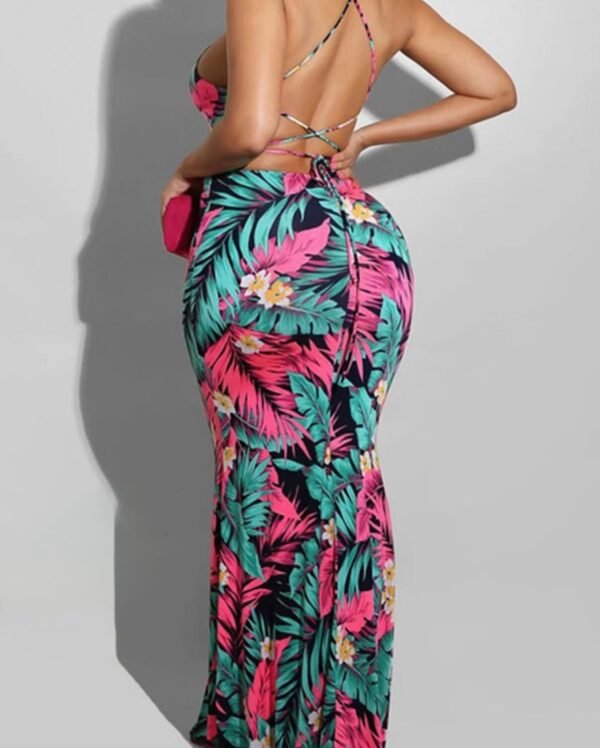 floral backless cross strap maxi dress